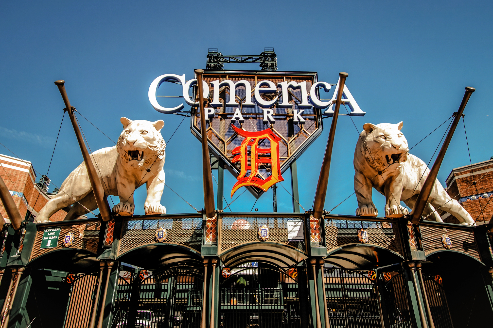 Detroit, Michigan, USA - March 20, 2018: Exterior of Comerica Park home to the Detroit Tigers. The ballpark has a capacity of over 41,000 and replaced Tiger Stadium in the year 2000 — Photo by ehrlif